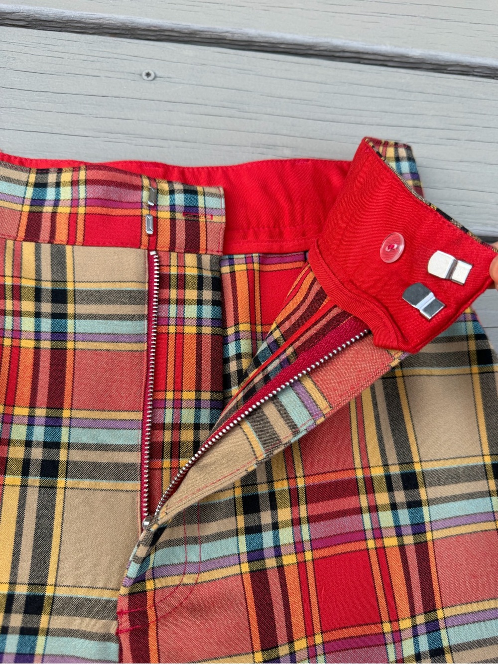 Free People Jules Red Multi Plaid High-Waisted Wide-Leg Pants - Picture 5 of 13